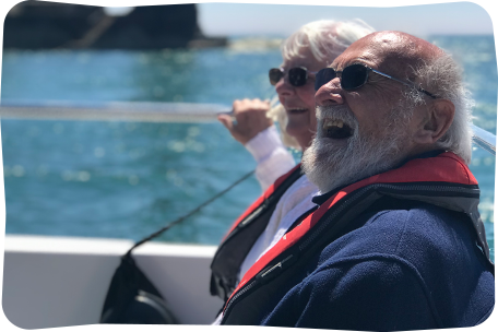 Couple-CU-laughing-on-boat-at the Isle of Wight