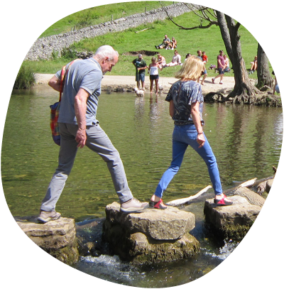 Walking across stepping stones