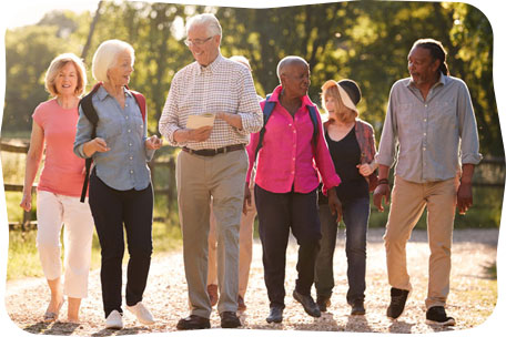 Group taking a walk on a sunny day