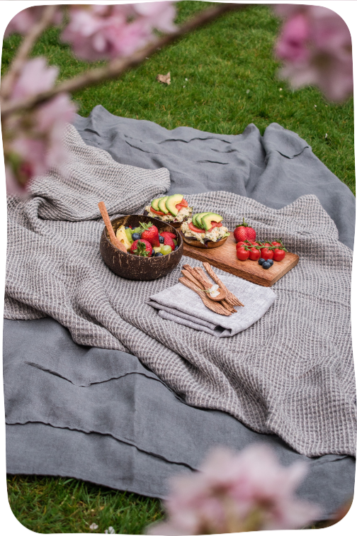 Picnic on a blanket.