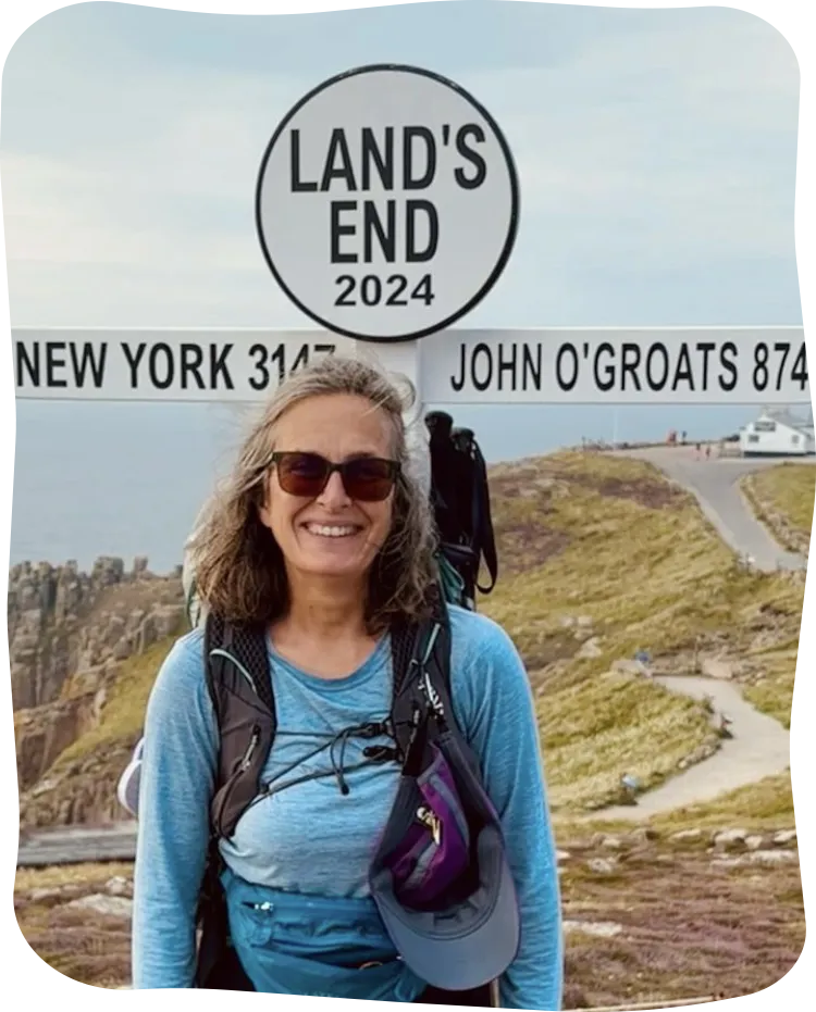 Harriet starting her journey at Land's End